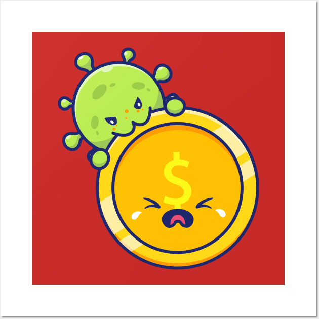 Cute virus with money cartoon 6 Wall Art by Catalyst Labs